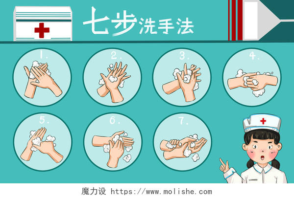 卡通手绘疫情健康洗手个人卫生插画海报